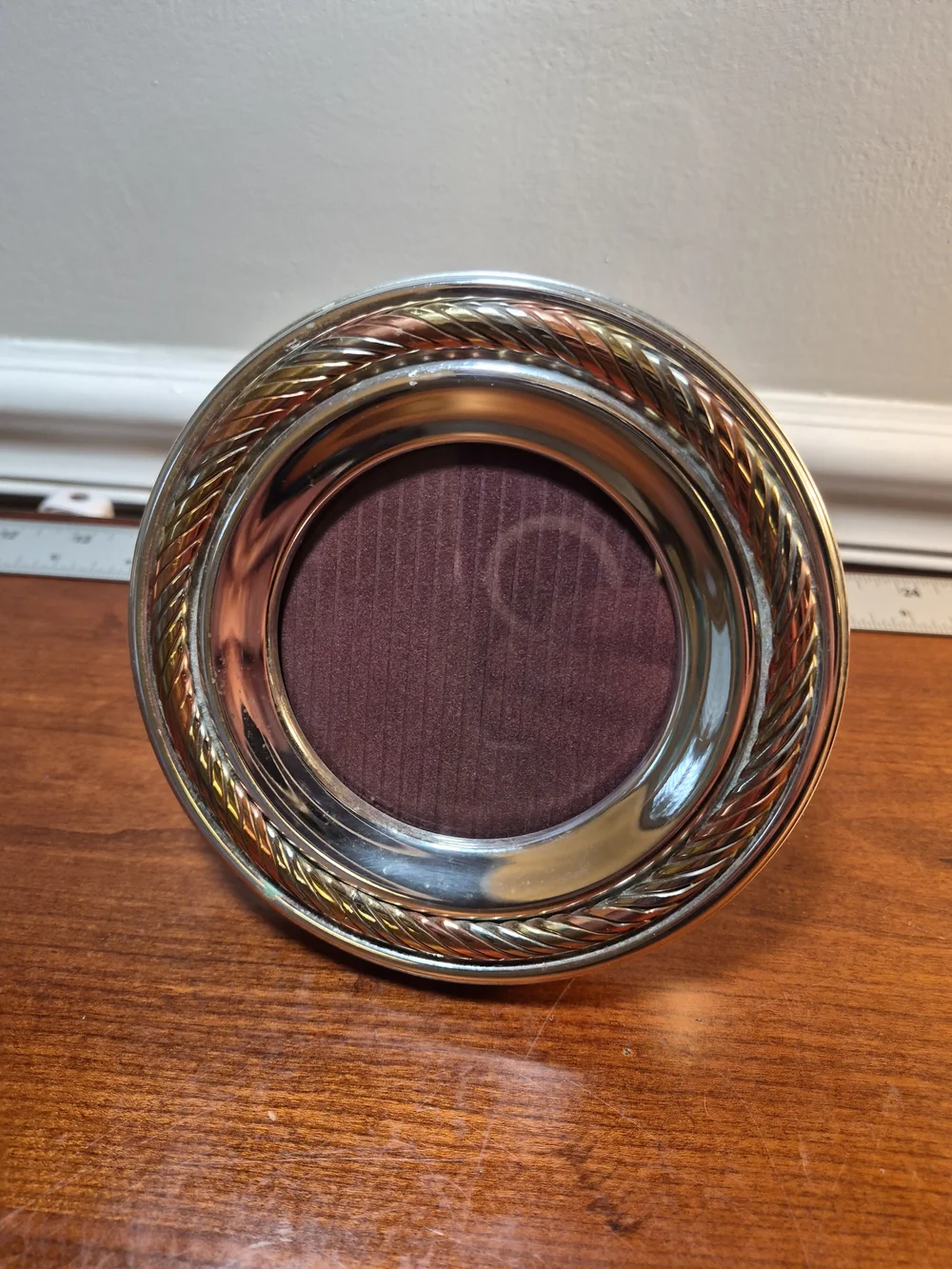 Vintage 80's Three Tone Round Picture Frame With Mahogany Wooded Back